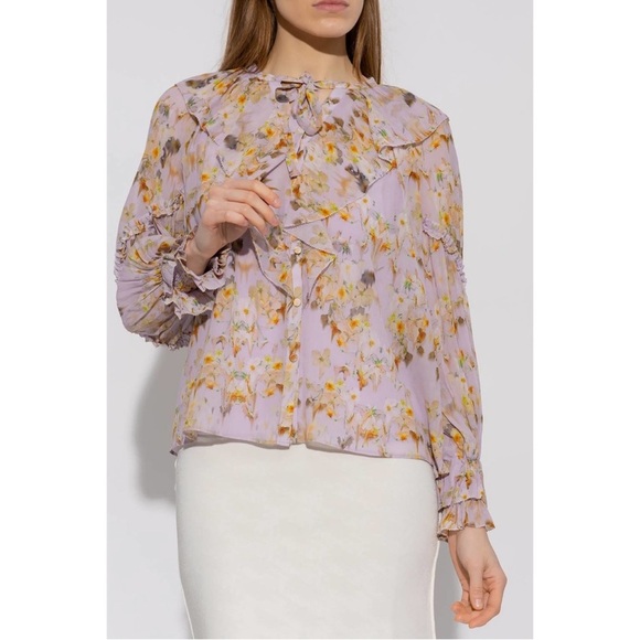 All Saints Ava Floral Momo Top Tunic Blouse Long Sleeve Size 8 NWT - Picture 1 of 7